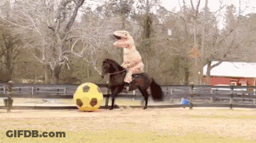 Dinosaur Mouth Open Looking At Camera Blue Sky GIF