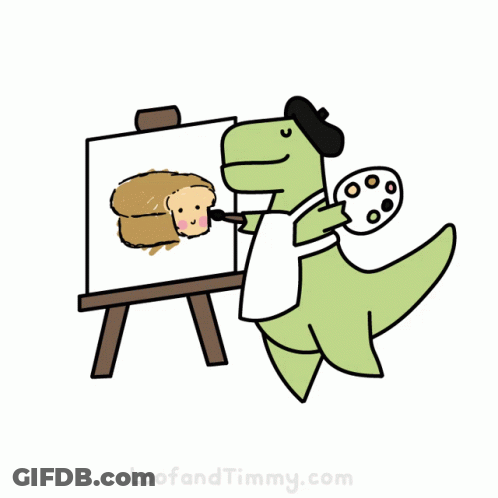 Dinosaur Painting Loaf Of Bread On Easel GIF