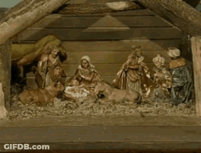 Dinosaur Puppet Ruining Nativity Of Jesus GIF