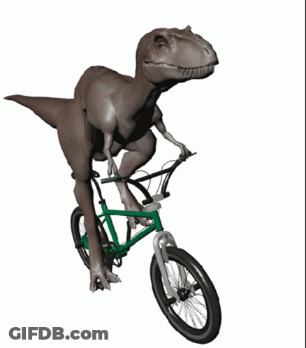 Dinosaur Riding Green Bicycle GIF