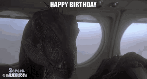 Dinosaur Sitting In Plane Happy Birthday GIF