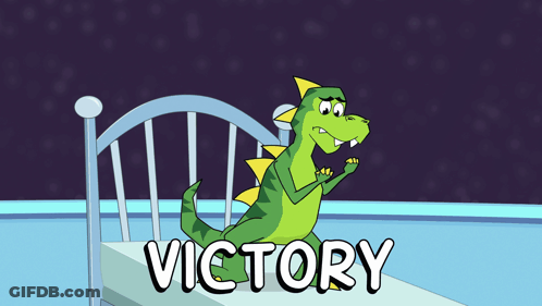 Dinosaur Standing On Bed Victory GIF