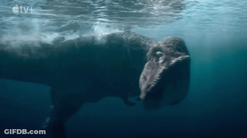 Dinosaur Swimming In Water With Apple TV+ Logo GIF