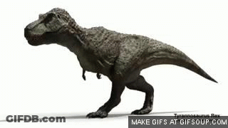 Dinosaur Walking On Sand With Tower GIF