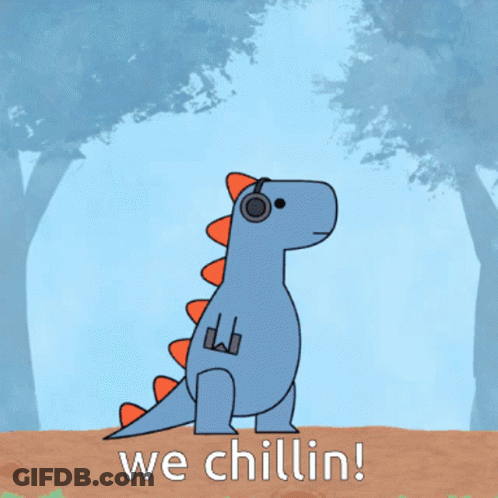 Dinosaur With Headphones Saying We Chillin GIF