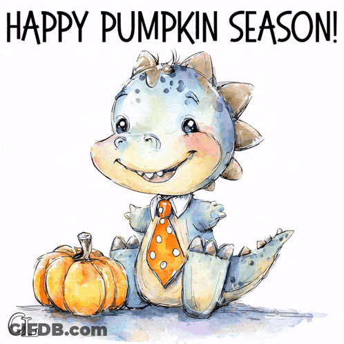 Dinosaur With Pumpkin Saying Happy Pumpkin Season GIF