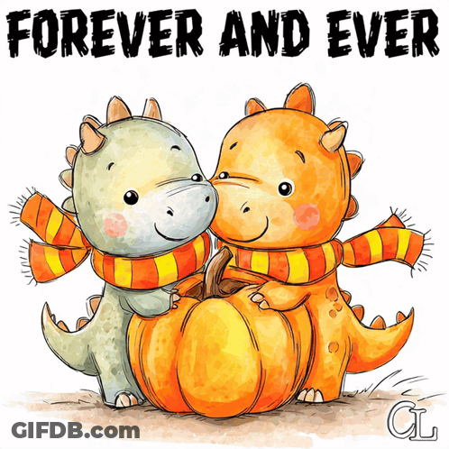 Dinosaurs Sitting On Pumpkin With Forever And Ever GIF