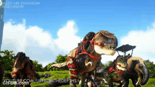 Dinosaurs Standing In Grassy Field Youtube.com/upfromthedepths GIF