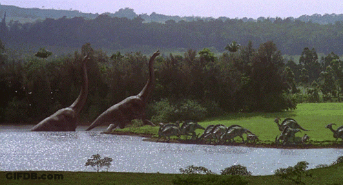 Dinosaurs Walking Across Water GIF