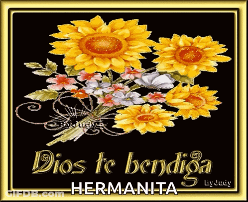 Dios Te Bendiga Hermanita Is Written On A Black Background GIF