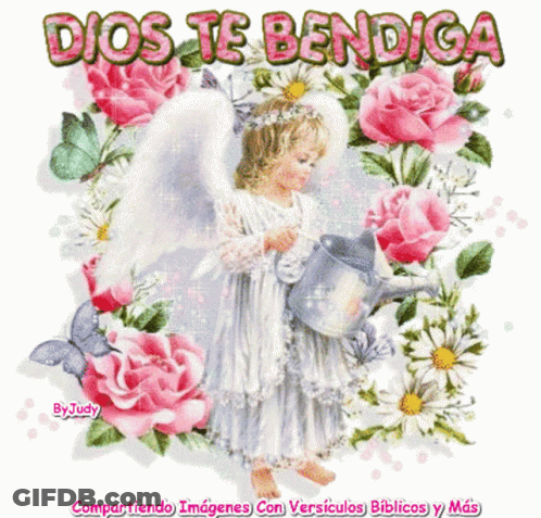 Dios Te Bendiga Is Written On A Picture Of An Angel GIF