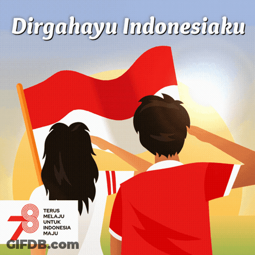 Dirgahayu Indonesiaku Man And Woman Holding Flag GIF