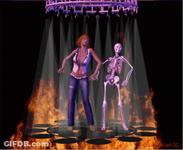 Disco Dance Girl And Skeleton GIF