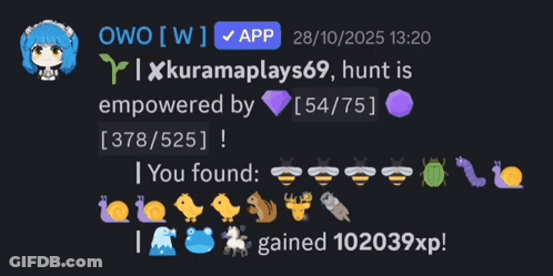 Discord Message Saying Owo W App 28/10/2025 13:20 GIF