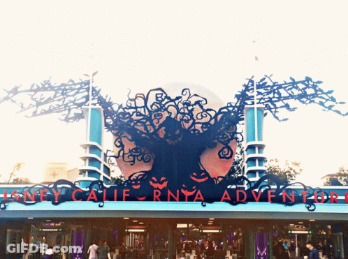 Disney California Adventure Sign With Tree And Pumpkins GIF