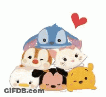Disney Characters Stacked With Heart GIF