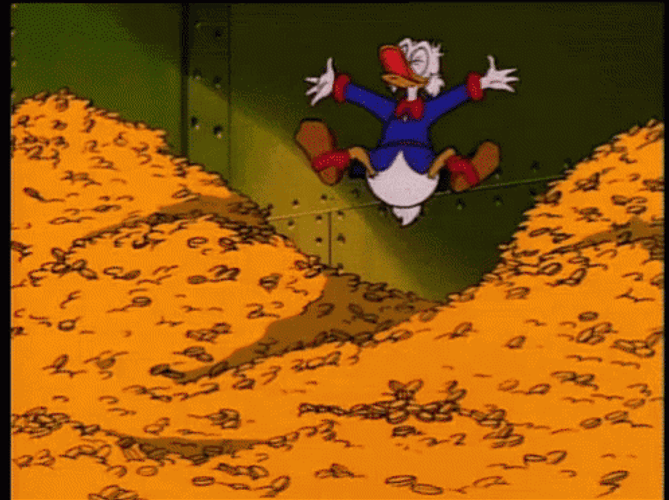 Disney Comics Scrooge Mcduck Floating On Mountain Money GIF