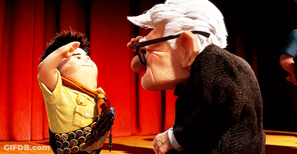 Disney Film Up Russell Hugging Carl Cartoon Love GIF