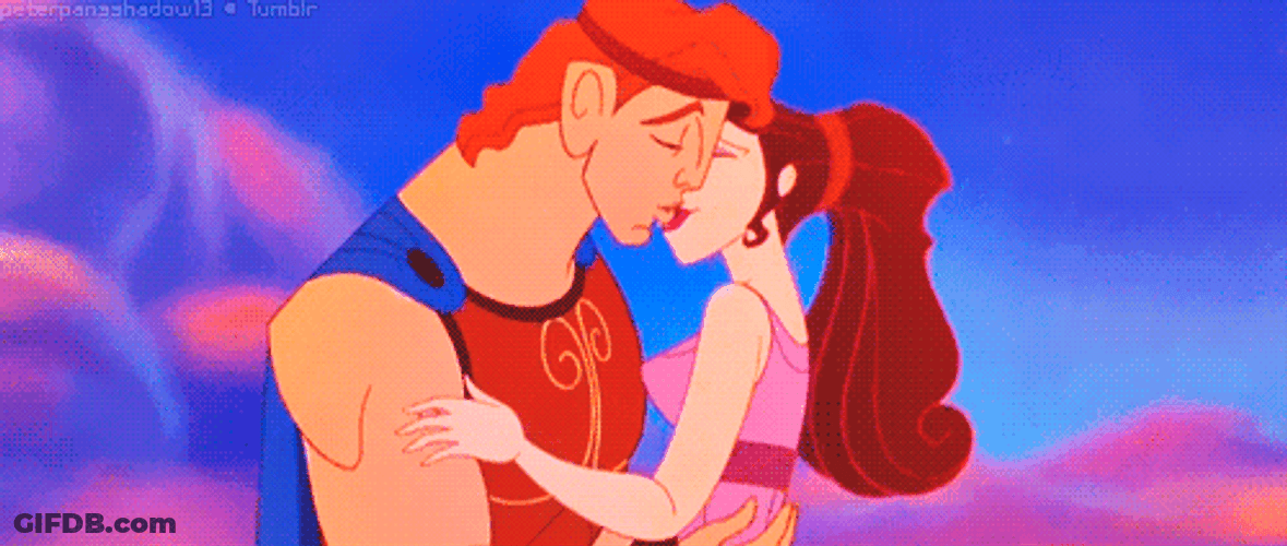 Disney Hercules And Megara Kissing Cartoon Love GIF
