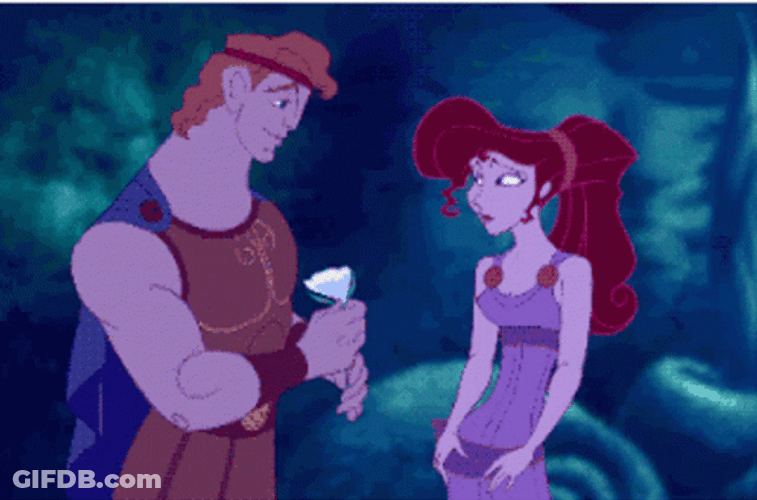 Disney Love Cheek Kiss Flower Hercules Megara GIF