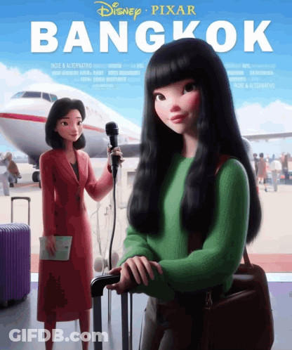 Disney Pixar Bangkok Movie Poster With Two Women GIF