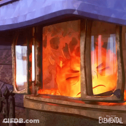 Disney Pixar Elemental Poster Cartoon Looking Out Window GIF