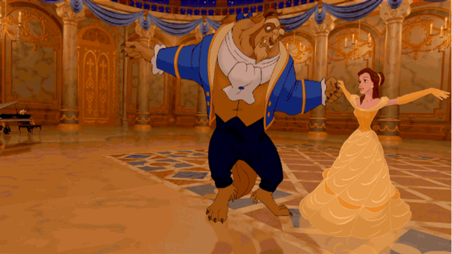 Disney Princess Belle And Beast Dancing Together GIF