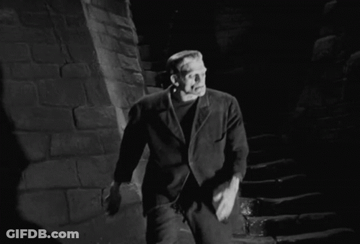 Disoriented Frankenstein Monster Escaping GIF