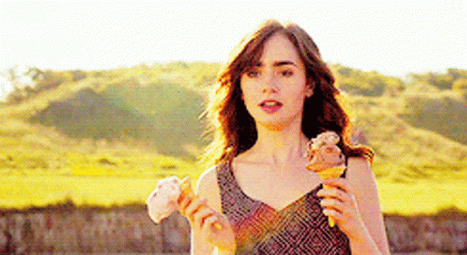 Distracted Lily Collins Dropped Ice Cream GIF