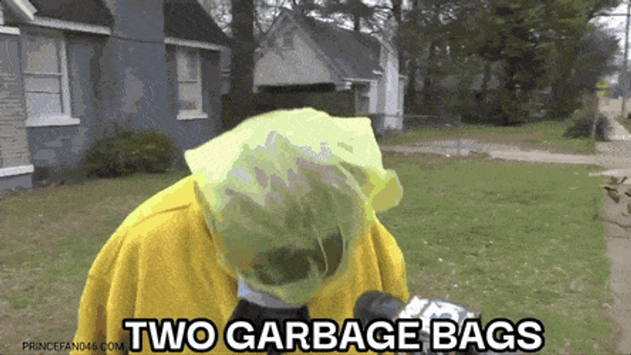 DIY Hazmat Suit Made Of Garbage Bags GIF