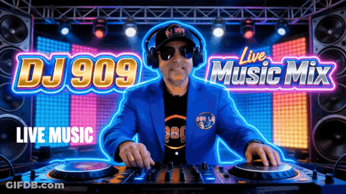 DJ In Blue Jacket Playing Live Music Mix GIF