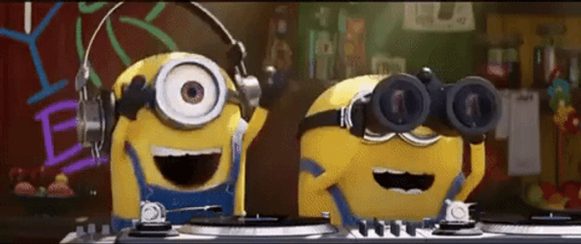 DJ Minions Kevin And Stuart Enjoying Music GIF