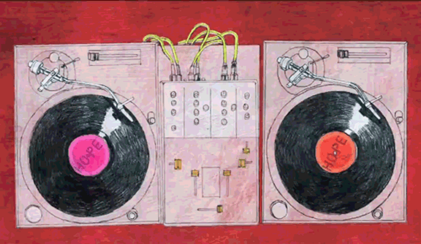 DJ Mixer And Turntables Illustration GIF