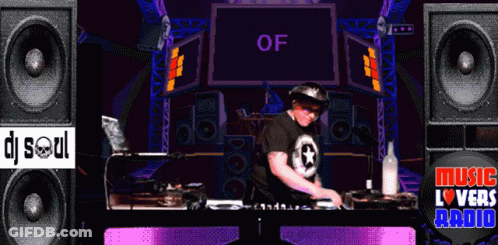 DJ Playing Music In Front Of Screen Saying Of GIF