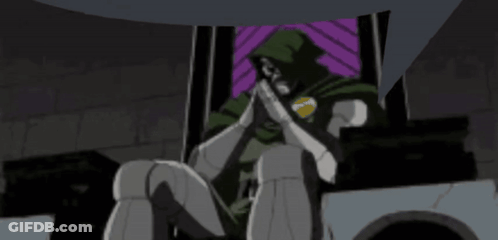 Doctor Doom Is Sitting On A Throne With His Hands Folded In Prayer . GIF