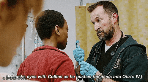 Doctor Talking To Patient Holding Syringe And Stethoscope GIF