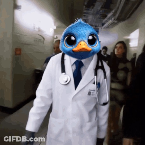Doctor With Blue Duck Head And Stethoscope GIF