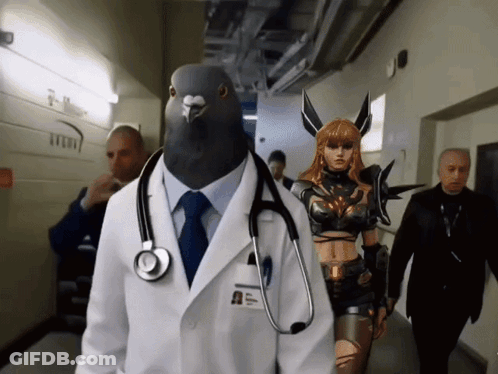 Doctor With Pigeon Head And Stethoscope GIF