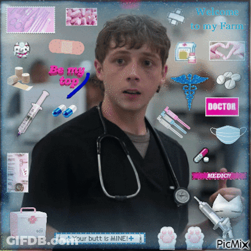 Doctor With Stethoscope And Medical Icons Saying Doctor GIF