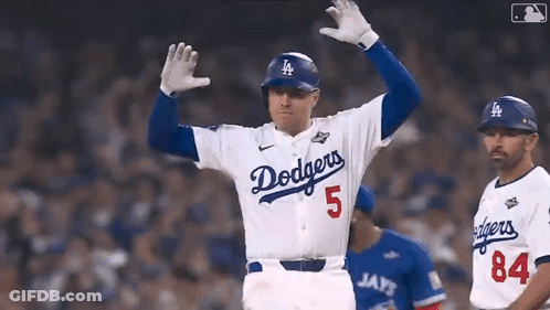 Dodgers Baseball Player Number 5 Waving Hands GIF