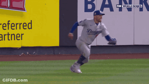 Dodgers Baseball Player Running Past Fox World Series Ad GIF