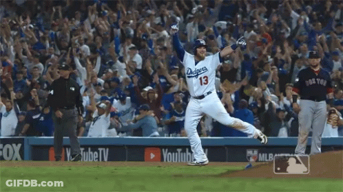 Dodgers Baseball Player Running With Hands Up GIF