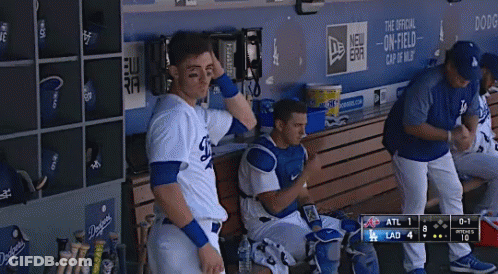 Dodgers Baseball Player Sitting On Bench GIF