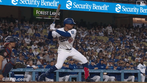 Dodgers Baseball Player Swinging At Pitch GIF