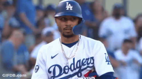 Dodgers Baseball Player Wearing Helmet And Necklace GIF