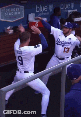 Dodgers Baseball Players High Fiving GIF
