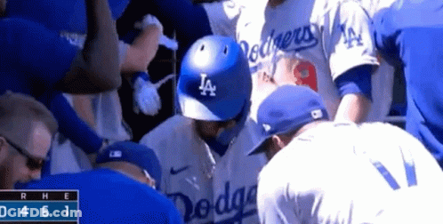 Dodgers Baseball Players Huddled GIF