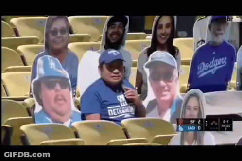 Dodgers Fans With Cardboard Cutouts In Stadium GIF