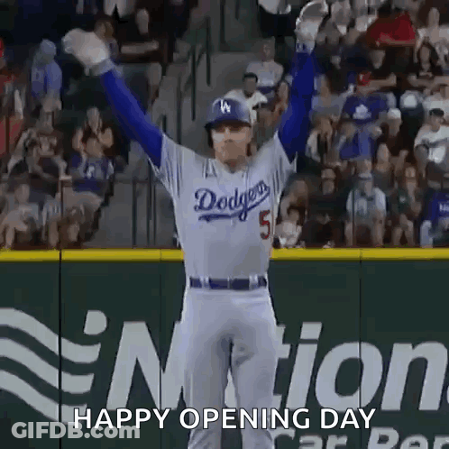 Dodgers Player Arms Up Happy Opening Day GIF