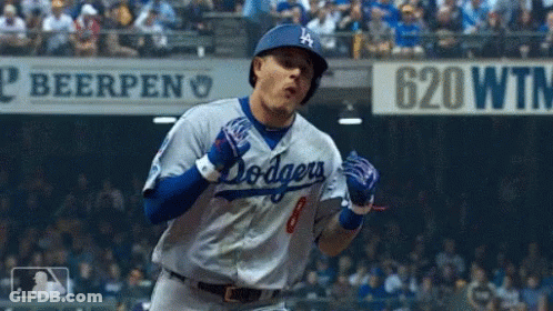 Dodgers Player Celebrating Home Run In Front Of 620 WTM Sign GIF
